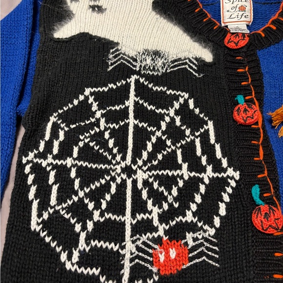 Vinatge Halloween Cardigan Sweater Ghost Pumpkin Witch Spider Web Button Up - Picture 5 of 11